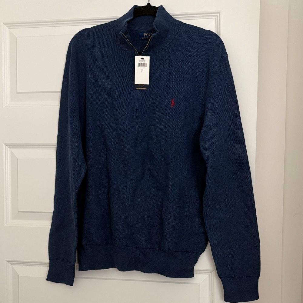 Polo by Ralph Lauren Navy Half-Zip Sweater with Red Polo Logo